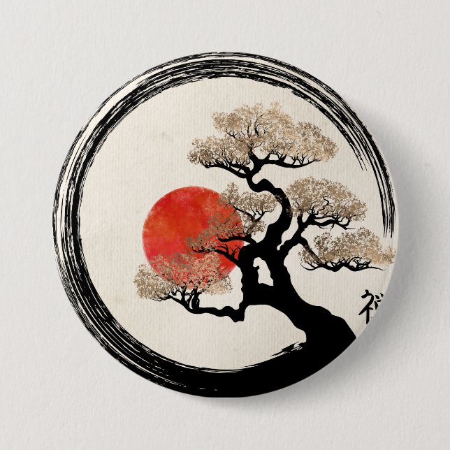 Enso Circle and Bonsai Tree on Canvas 7.5 Cm Round Badge (Front)