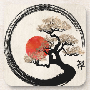 Enso Circle and Bonsai Tree on Canvas Coaster