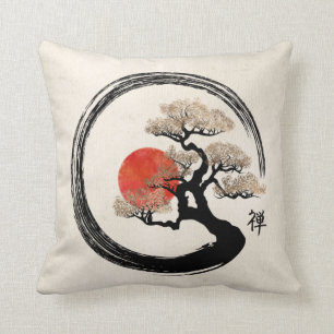 Enso Circle and Bonsai Tree on Canvas Cushion