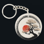 Enso Circle and Bonsai Tree on Canvas Key Ring<br><div class="desc">Enso Circle and Bonsai Tree on Canvas</div>