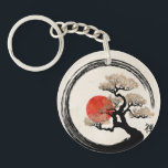 Enso Circle and Bonsai Tree on Canvas Key Ring<br><div class="desc">Enso Circle and Bonsai Tree on Canvas</div>