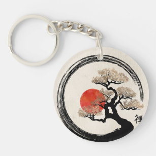 Enso Circle and Bonsai Tree on Canvas Key Ring