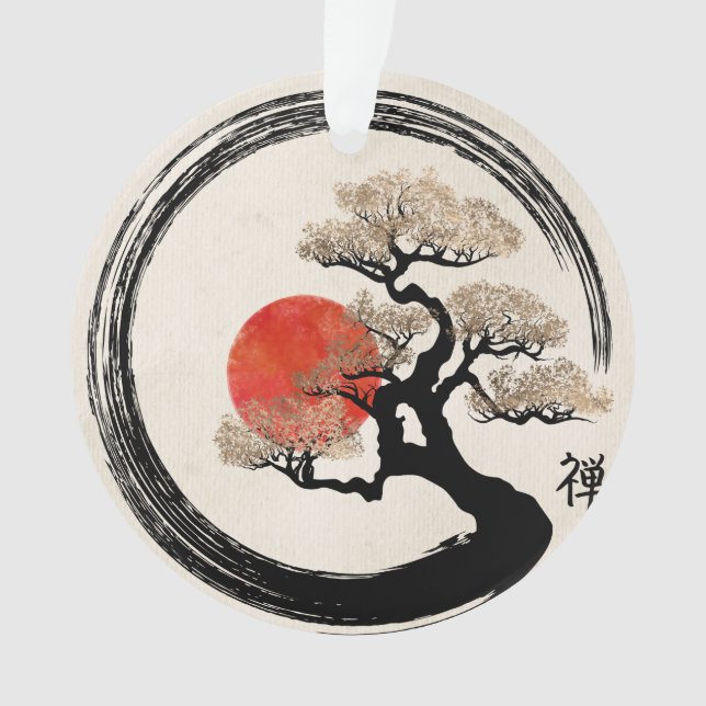 Enso Circle and Bonsai Tree on Canvas Ornament (Front)