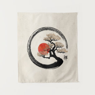 Enso Circle and Bonsai Tree on Canvas Tapestry