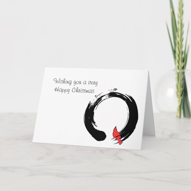 Enso Circle with Red Cardinal Holiday Card (Front)