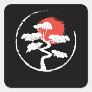 Enso Cirle Bonsai Tree Japanese Zen Gift Square Sticker