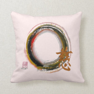 Enso - Compassion & Piety, Sumi-e ink painting Cushion
