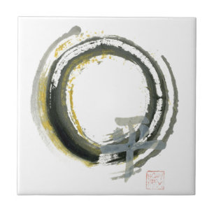 Enso with PAX, Sumi-e Ceramic Tile