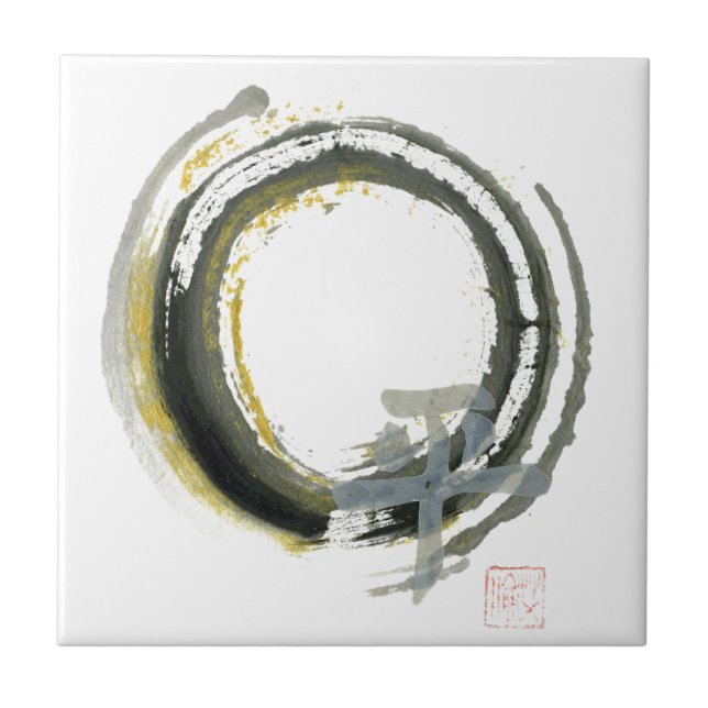 Enso with PAX, Sumi-e Ceramic Tile (Front)