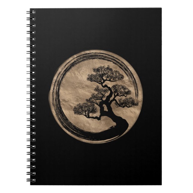Enso Zen Circle and Bonsai Tree Gold Notebook (Front)