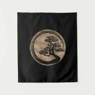 Enso Zen Circle and Bonsai Tree Gold Tapestry