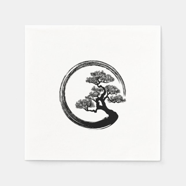 Enso Zen Circle and Bonsai Tree Napkin (Front)