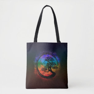 Enso Zen Circle and Bonsai Tree Nebula Tote Bag