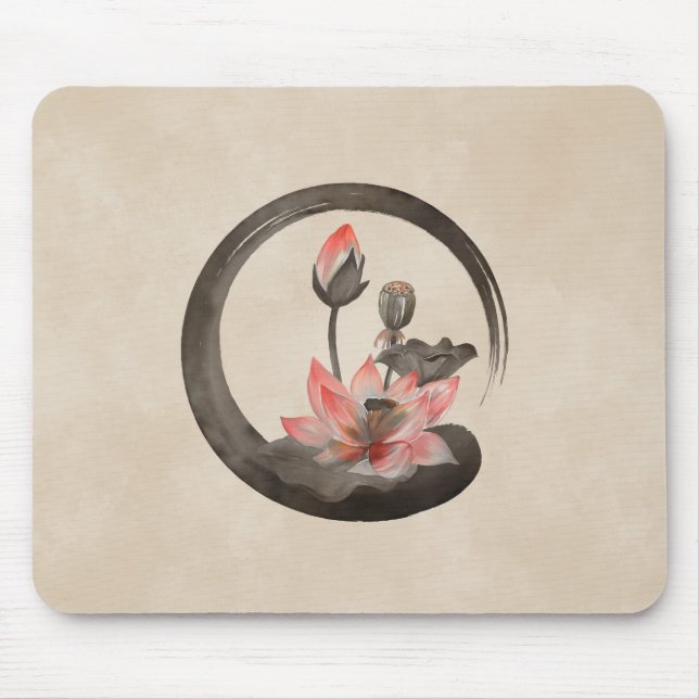 Enso Zen Circle and Lotus Mouse Pad (Front)