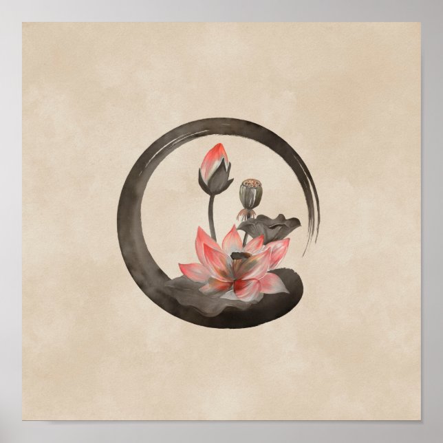 Enso Zen Circle and Lotus Poster (Front)