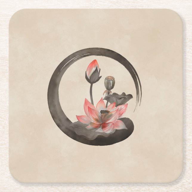 Enso Zen Circle and Lotus Square Paper Coaster (Front)