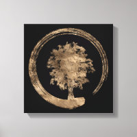 Enso Zen Circle and Tree - Gold on black