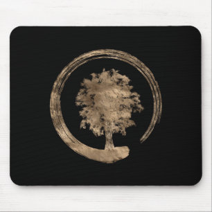 Enso Zen Circle and Tree - Gold on black Mouse Pad