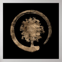 Enso Zen Circle and Tree - Gold on black