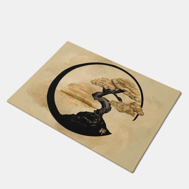 Enso Zen Circle Bonsai - Golden Sunrise Doormat (Angled)