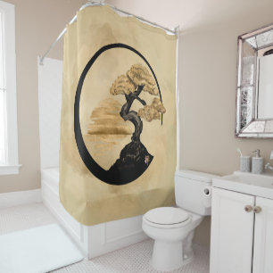 Enso Zen Circle Bonsai - Golden Sunrise Shower Curtain