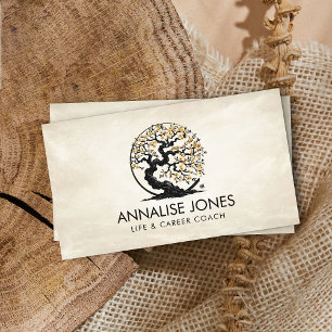 Enso Zen Circle Sakura Tree - Gold Cherry Blossom Business Card