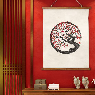 Enso Zen Circle Sakura tree Hanging Tapestry