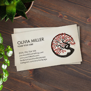 Enso Zen Circle Sakura Tree - Red Cherry Blossom Business Card