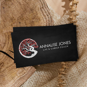 Enso Zen Circle Sakura Tree - Red Cherry Blossom Business Card