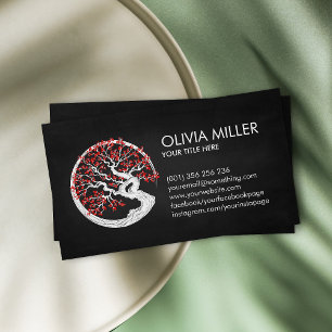 Enso Zen Circle Sakura Tree - Red Cherry Blossom Business Card