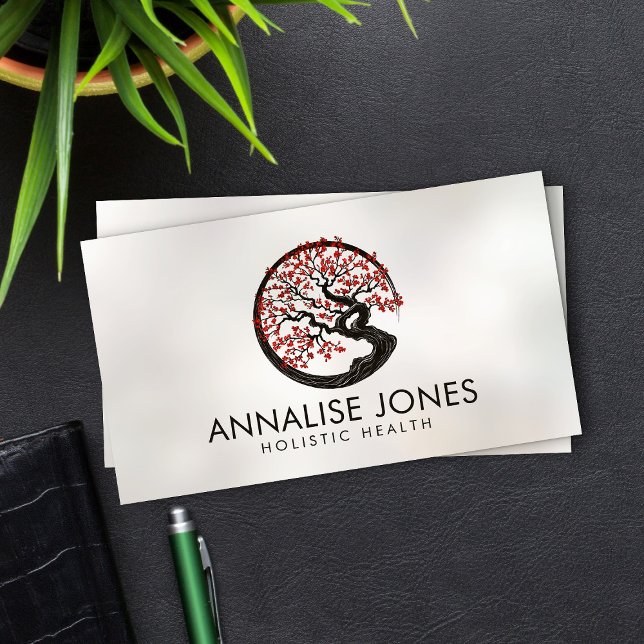 Enso Zen Circle Sakura Tree - Red Cherry Blossom Business Card (Creator Uploaded)