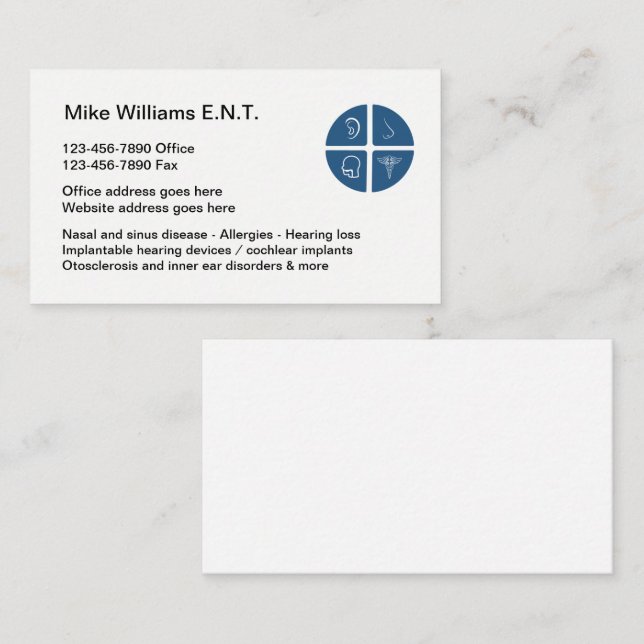ENT Otolaryngologists Medical Business Cards (Front/Back)