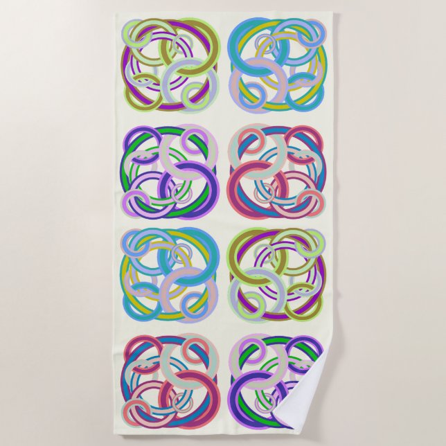 Entangled colourful circles beach towel (Front)