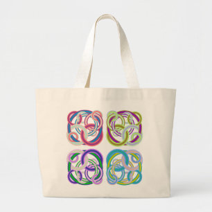 Entangled colourful circles large tote bag