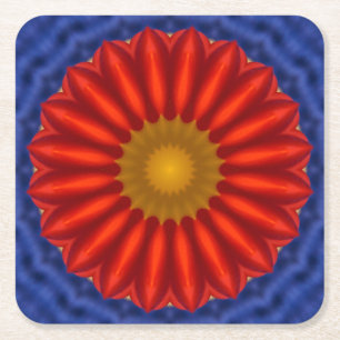 Ente auf Blau mit Rot Kaleidoscope Square Paper Coaster