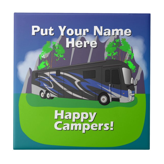 Entegra Aspire RV Blue Happy Camper Design Ceramic Tile (Front)