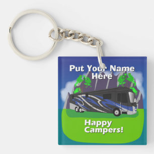 Entegra Aspire RV Blue Happy Camper Design Key Ring