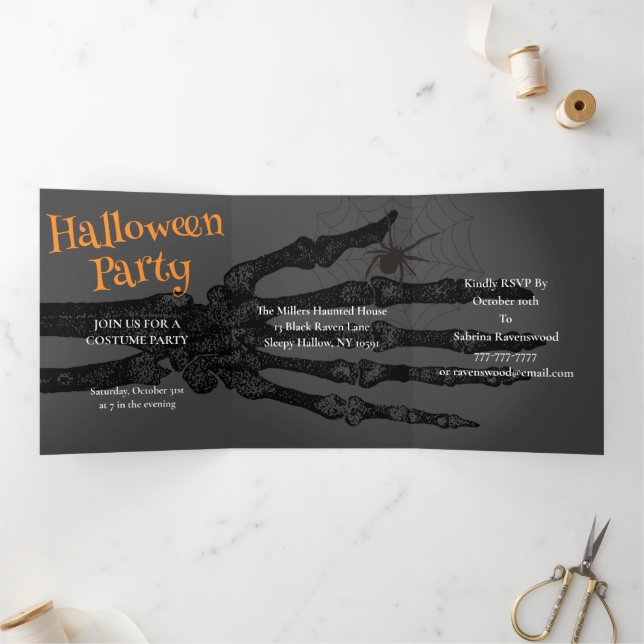 Enter At Your Own Risk Halloween Party Tri-Fold Invitation (Inside)
