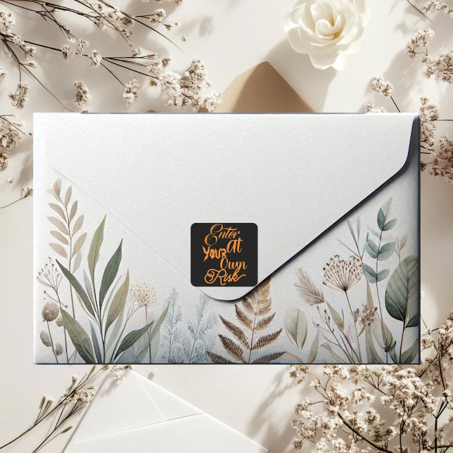 Enter At Your Own Risk Spooky Halloween Party Fun Square Sticker (Enter At Your Own Risk Spooky Halloween Party Fun Square Sticker)