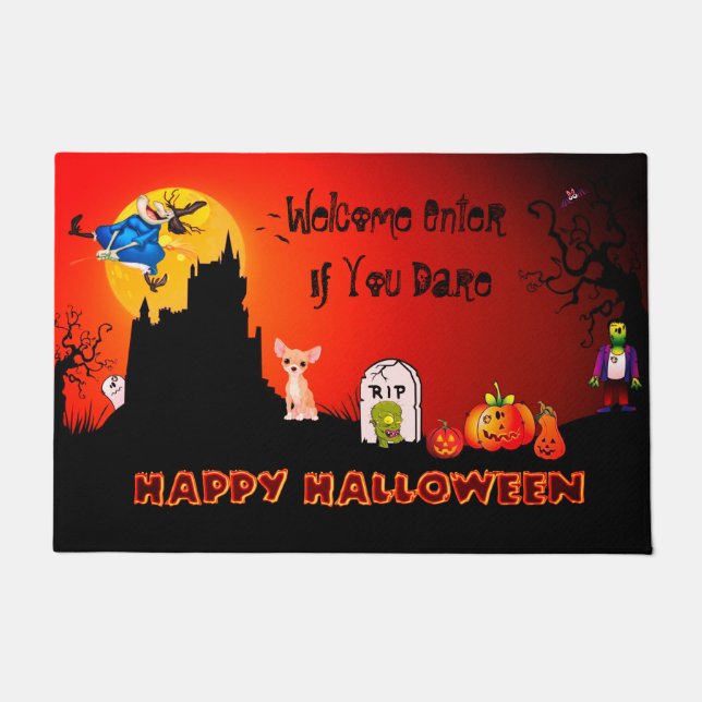 Enter If You Dare Happy Halloween ( Chihuahua) Doormat (Front)