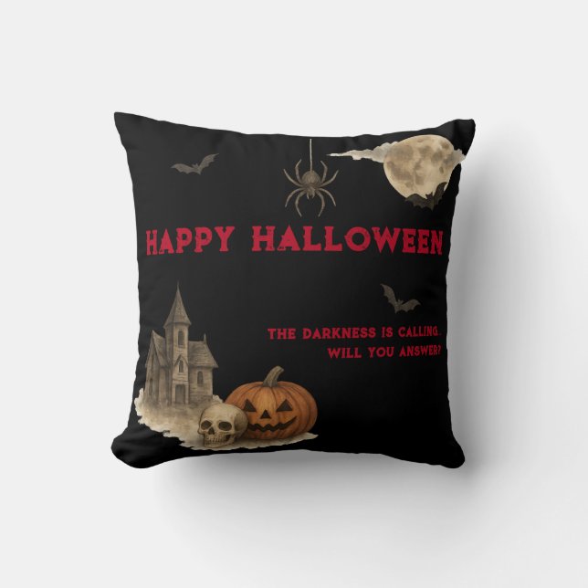 Enter If You Dare - Spooky Haunted House Halloween Cushion (Front)