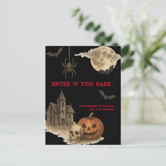 Enter If You Dare - Spooky Haunted House Halloween Postcard (Standing Front)