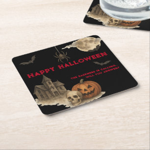 Enter If You Dare - Spooky Haunted House Halloween Square Paper Coaster