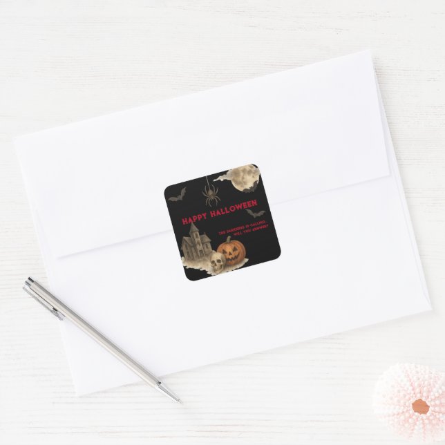 Enter If You Dare - Spooky Haunted House Halloween Square Sticker (Envelope)