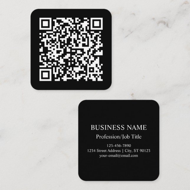 Enter URL & Create Scannable QR Code | Black White Square Business Card (Front/Back)