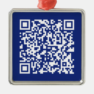 Enter URL Instantly Generated QR Code   Navy Blue Metal Ornament