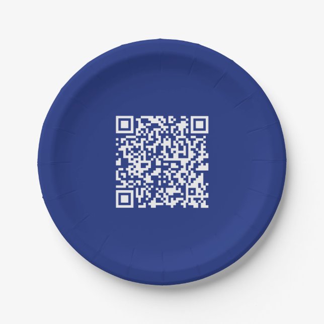 Enter URL Instantly Generated QR Code | Navy Blue Paper Plate (Front)