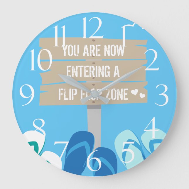 Entering a Flip Flop Zone Beach Blue Thongs Design Large Clock (Front)