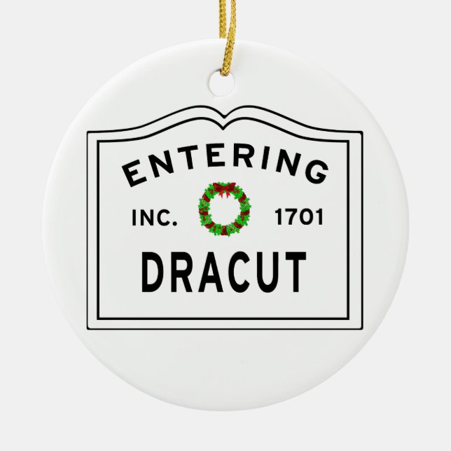 Entering Dracut Massachusett Ceramic Ornament (Front)