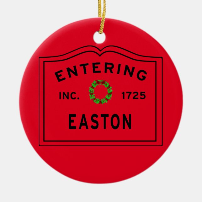 Entering Easton MA Christmas Ceramic Ornament (Front)